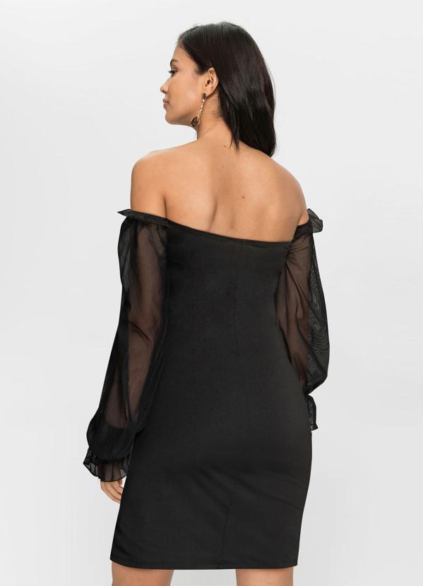 Queima Estoque - Vestido Mangas em Tule Preto 2
