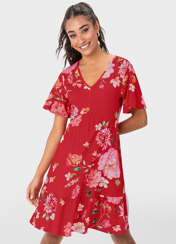 Malwee - Vestido Marias Floral Vermelho