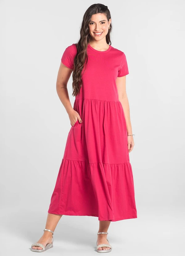 Just Basic - Vestido Marias Longo em Algodão Rosa