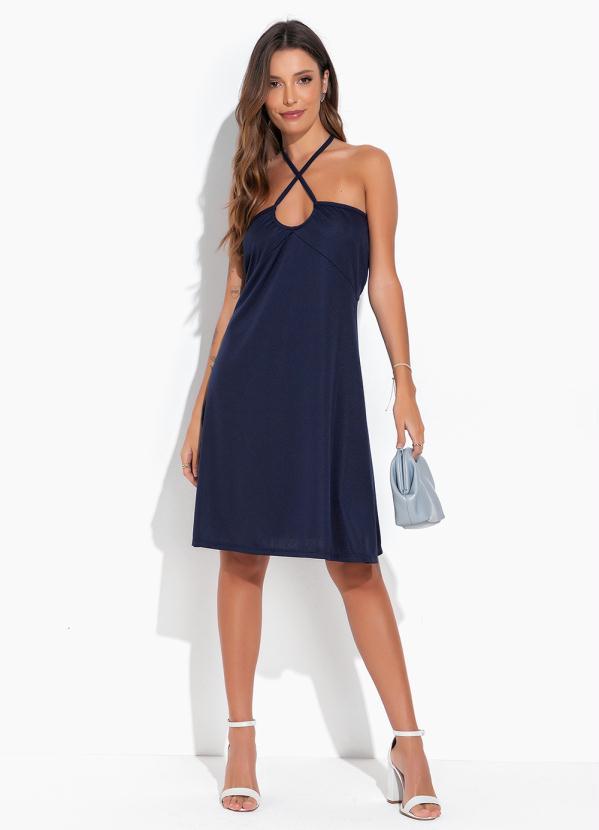 Moda Pop - Vestido Marinho com Amarração no Pescoço 4