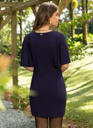 Quintess - Vestido Marinho com Babado Sobreposto - QUINTESS