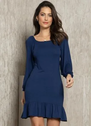 Quintess - Vestido Marinho com Babados - QUINTESS