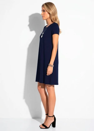 Quintess - Vestido Marinho com Bolsos e Mangas Curtas - QUINTESS