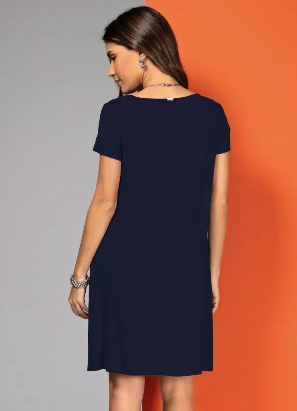Quintess - Vestido Marinho com Bolsos e Mangas Curtas 2