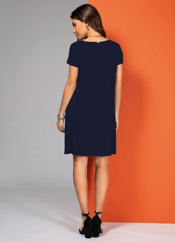 Quintess - Vestido Marinho com Bolsos e Mangas Curtas 4