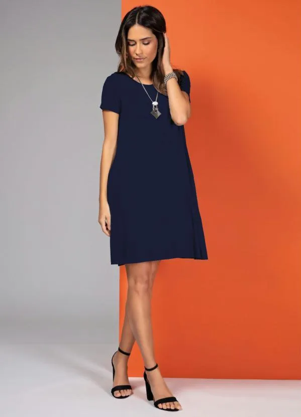 Quintess - Vestido Marinho com Bolsos e Mangas Curtas 5
