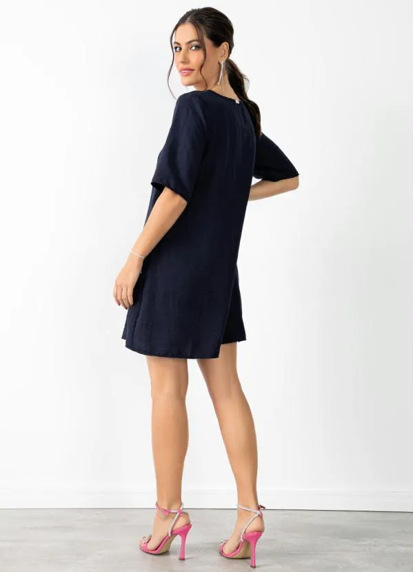 Quintess - Vestido Marinho em Tecido Plano com Amarração 3