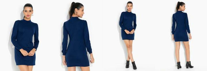 Vestido Marinho Tubinho com Mangas Longas
