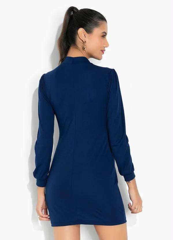 Moda Pop - Vestido Marinho Tubinho com Mangas Longas 4