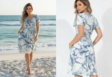Vestido Mrmore Azul Transpassado Mangas Curtas