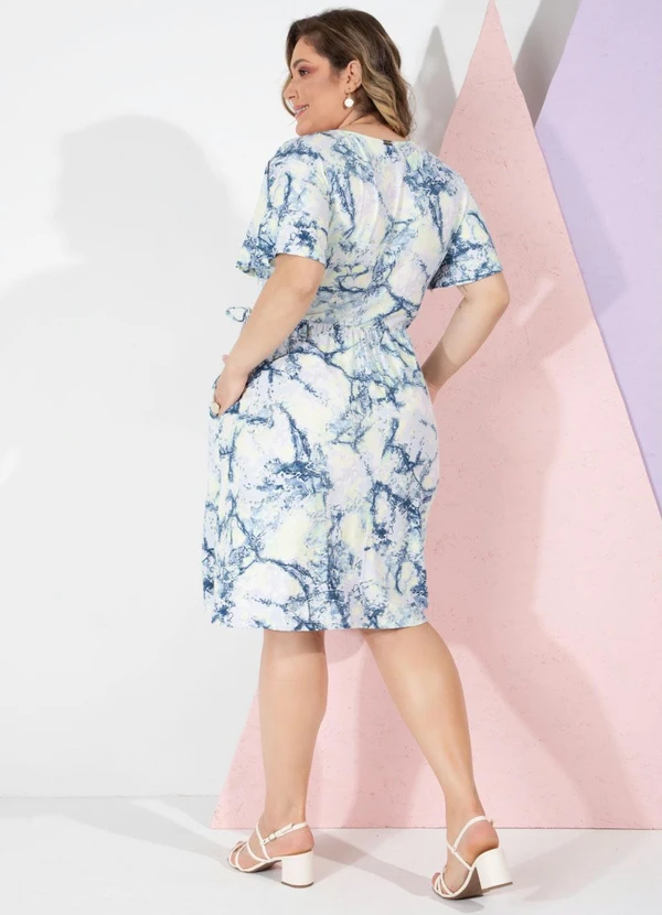 Quintess - Vestido Mármore Azul Transpassado Mangas Curtas 8
