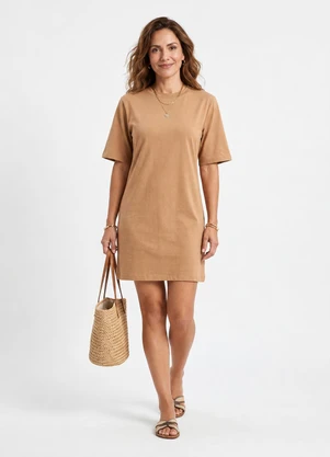 Quintess - Vestido Marrom Claro em Malha Cotton - QUINTESS