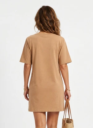 Quintess - Vestido Marrom Claro em Malha Cotton - QUINTESS