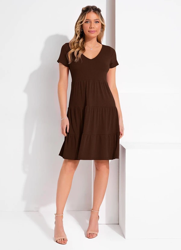 Quintess - Vestido Marrom com Camadas