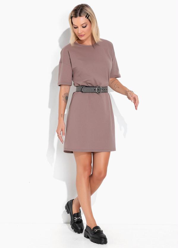 Moda Pop - Vestido MarromCom Cava Deslocada e Mangas Curtas 3