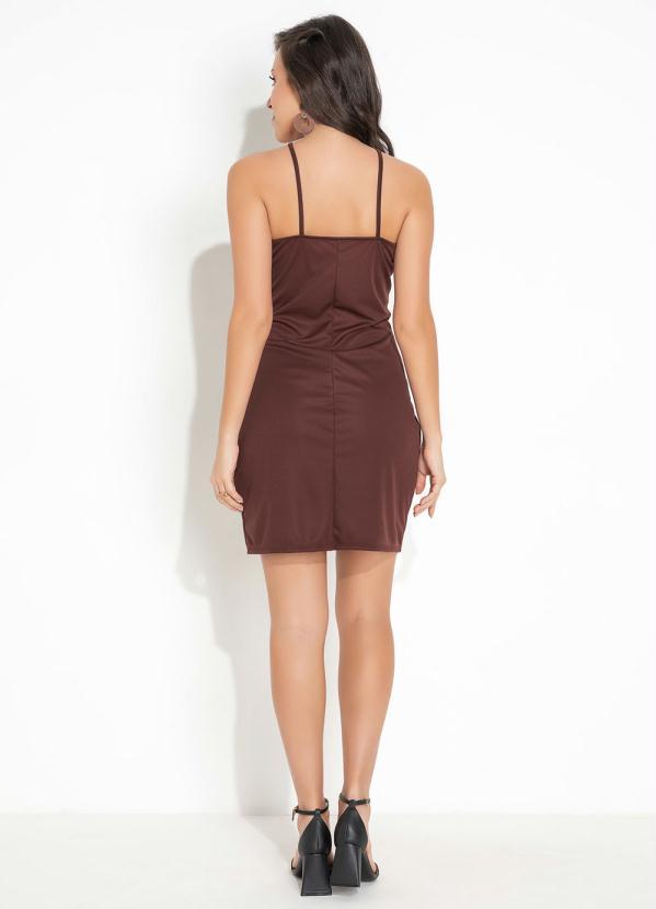 Moda Pop - Vestido Marrom com Decote em Trapézio 5