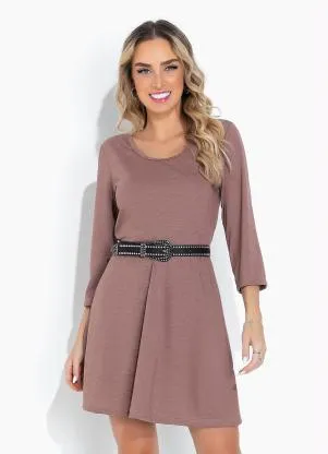 Moda Pop - Vestido Marrom com Mangas Longas - MODA POP