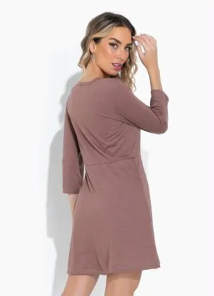 Moda Pop - Vestido Marrom com Mangas Longas - MODA POP