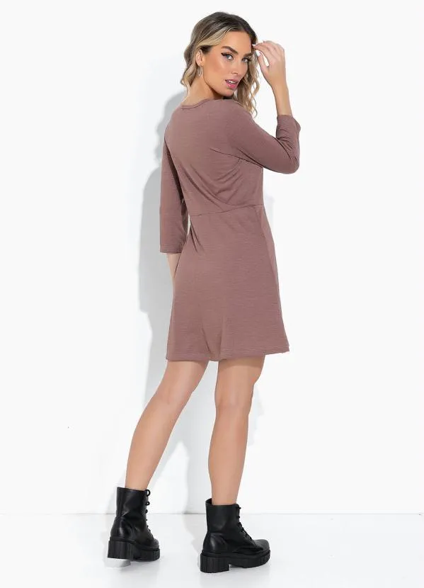 Moda Pop - Vestido Marrom com Mangas Longas 4