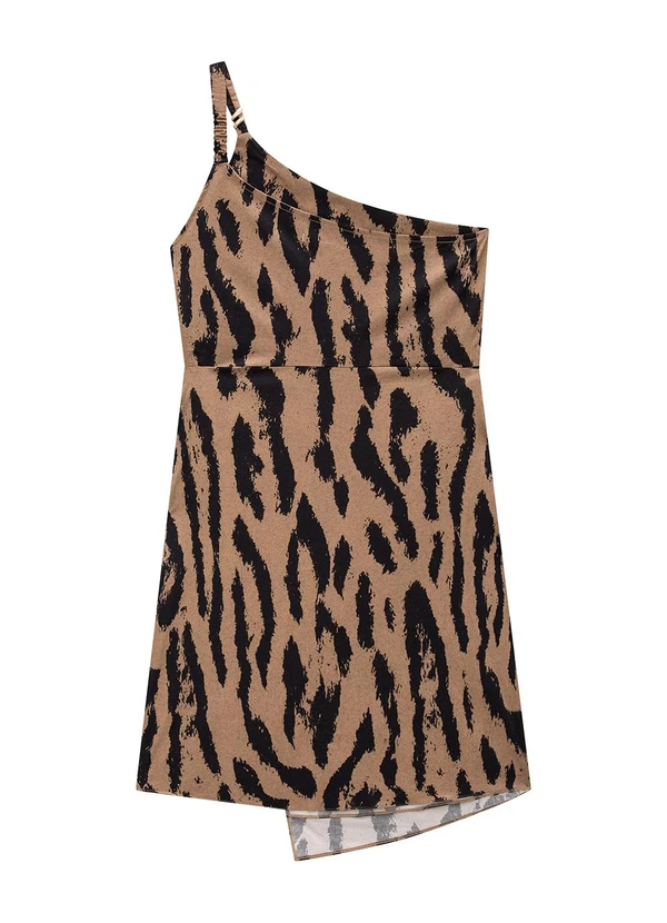 Enfim - Vestido Marrom Curto Assimétrico Animal 4