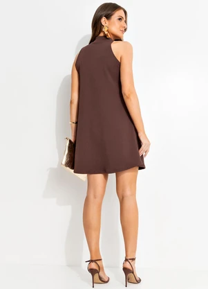 Quintess - Vestido Marrom em Malha Crepe - QUINTESS