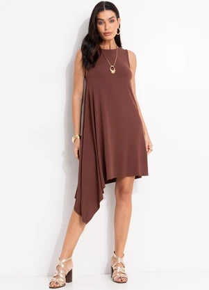 Quintess - Vestido Marrom em Malha de Viscose - QUINTESS