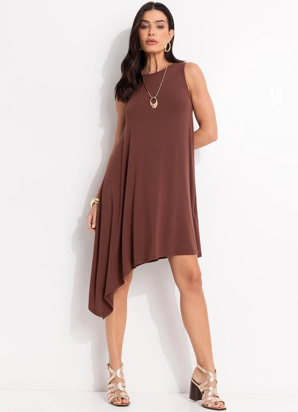 Quintess - Vestido Marrom em Malha de Viscose 11