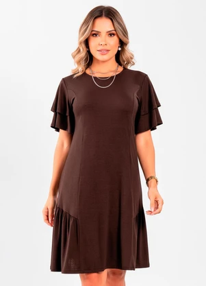 Quintess - Vestido Marrom em Malha de Viscose - QUINTESS