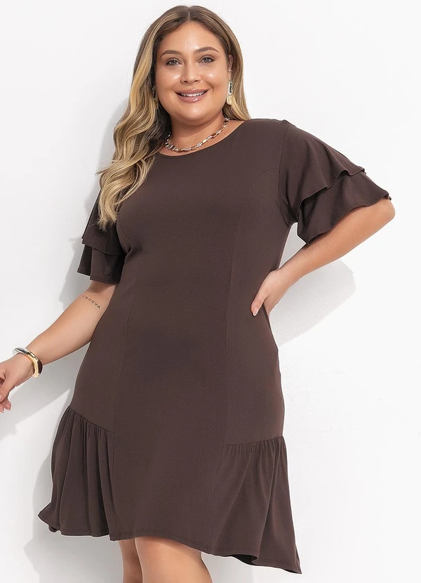 Quintess - Vestido Marrom em Malha de Viscose 5