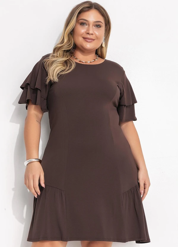 Quintess - Vestido Marrom em Malha de Viscose