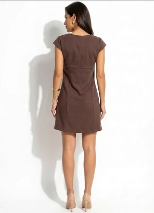 Quintess - Vestido Marrom em Malha Suede - QUINTESS