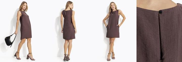 Vestido Marrom em Viscose Plana Sarjada