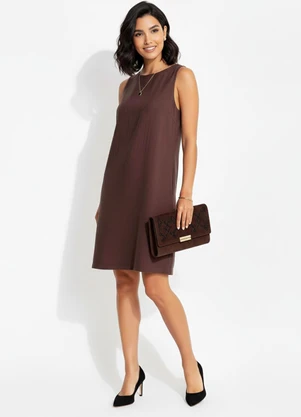 Quintess - Vestido Marrom em Viscose Plana Sarjada - QUINTESS