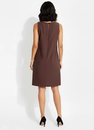 Quintess - Vestido Marrom em Viscose Plana Sarjada - QUINTESS