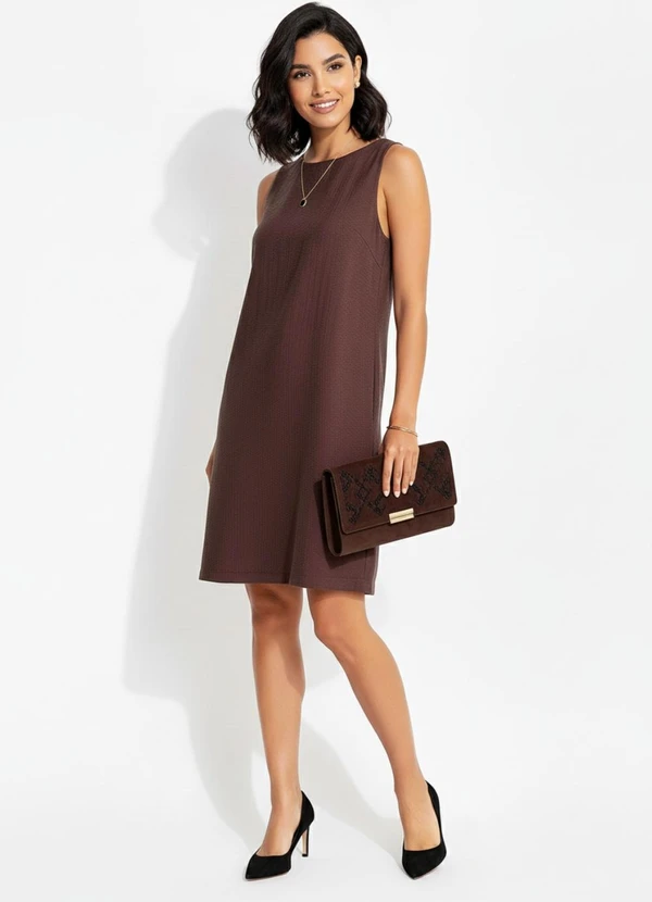 Quintess - Vestido Marrom em Viscose Plana Sarjada