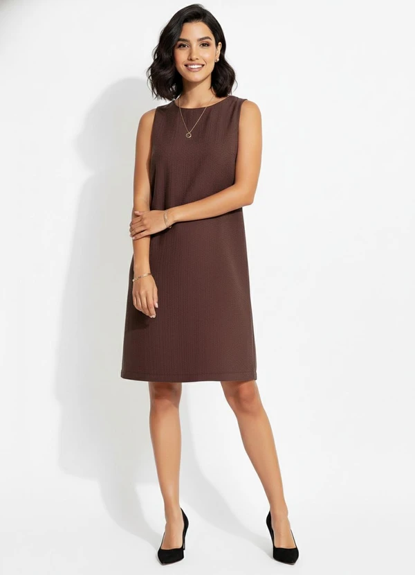 Quintess - Vestido Marrom em Viscose Plana Sarjada 3