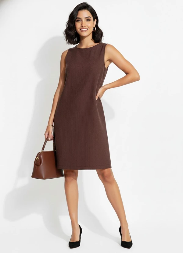 Quintess - Vestido Marrom em Viscose Plana Sarjada 5