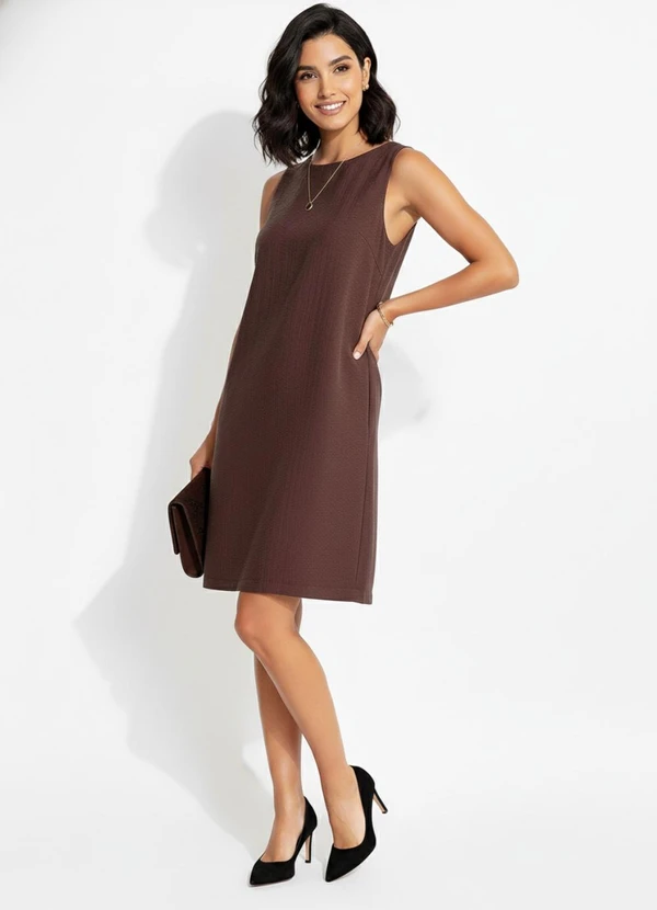 Quintess - Vestido Marrom em Viscose Plana Sarjada 7