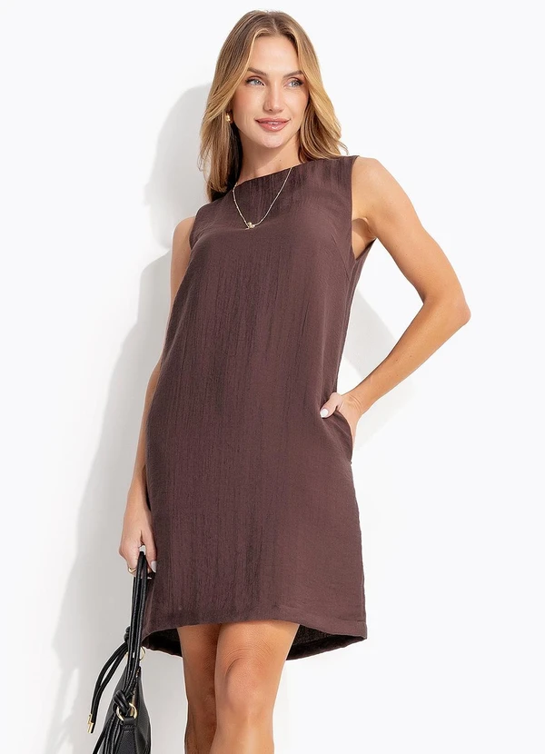 Quintess - Vestido Marrom em Viscose Plana Sarjada 8