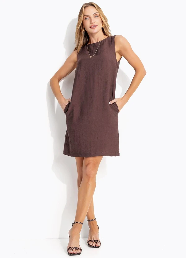 Quintess - Vestido Marrom em Viscose Plana Sarjada 10