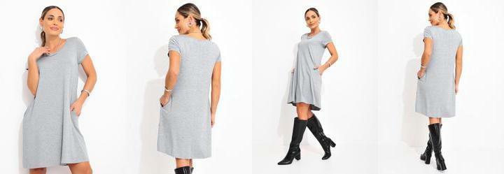 Vestido Mescla com Bolsos e Mangas Curtas