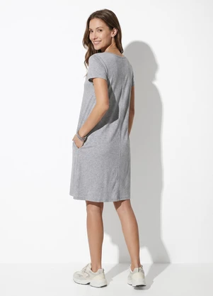 Quintess - Vestido Mescla com Bolsos e Mangas Curtas - QUINTESS