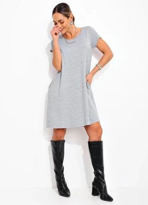 Quintess - Vestido Mescla com Bolsos e Mangas Curtas - QUINTESS