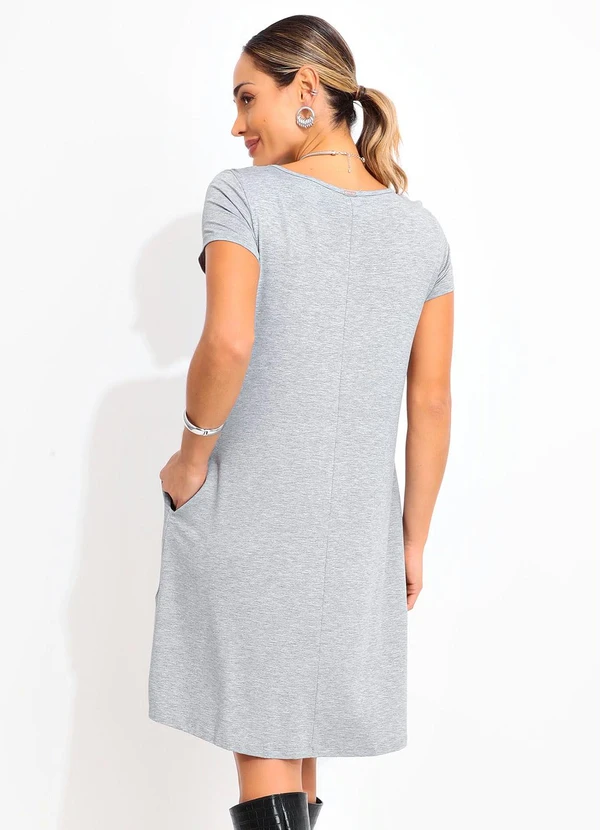 Quintess - Vestido Mescla com Bolsos e Mangas Curtas 2