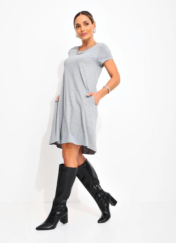 Quintess - Vestido Mescla com Bolsos e Mangas Curtas 3