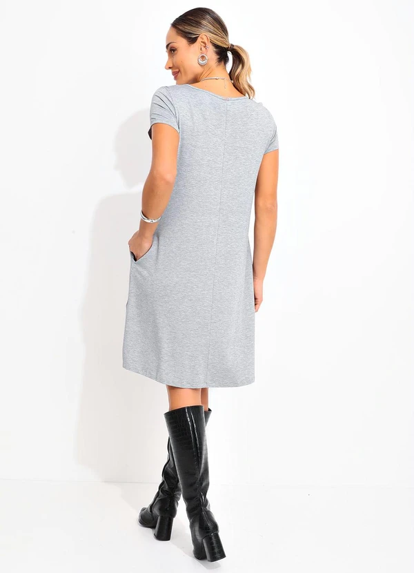 Quintess - Vestido Mescla com Bolsos e Mangas Curtas 4