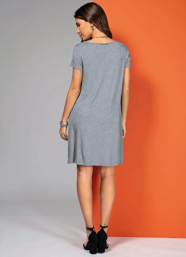 Quintess - Vestido Mescla com Bolsos e Mangas Curtas 7
