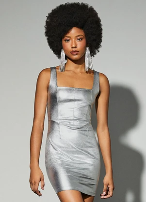 Authoria - Vestido Metalizado com Recortes Prata - AUTHORIA