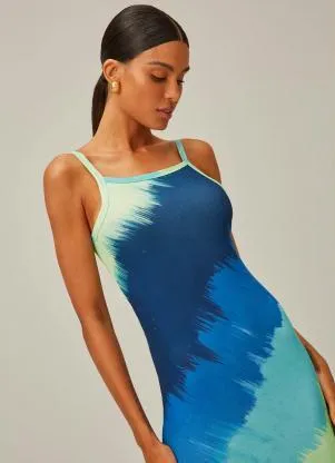 Lança Perfume - Vestido Midi Alças de Malha Azul - LANÇA PERFUME