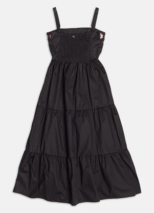 Authoria - Vestido Midi com Flores em Crochê  Preto - AUTHORIA